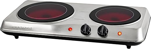 Ovente Countertop Burner, Infrared Ceramic Glass Double Plate Cooktop, Indoor and Outdoor Portable Stove, 1700 Watts (BGI102)