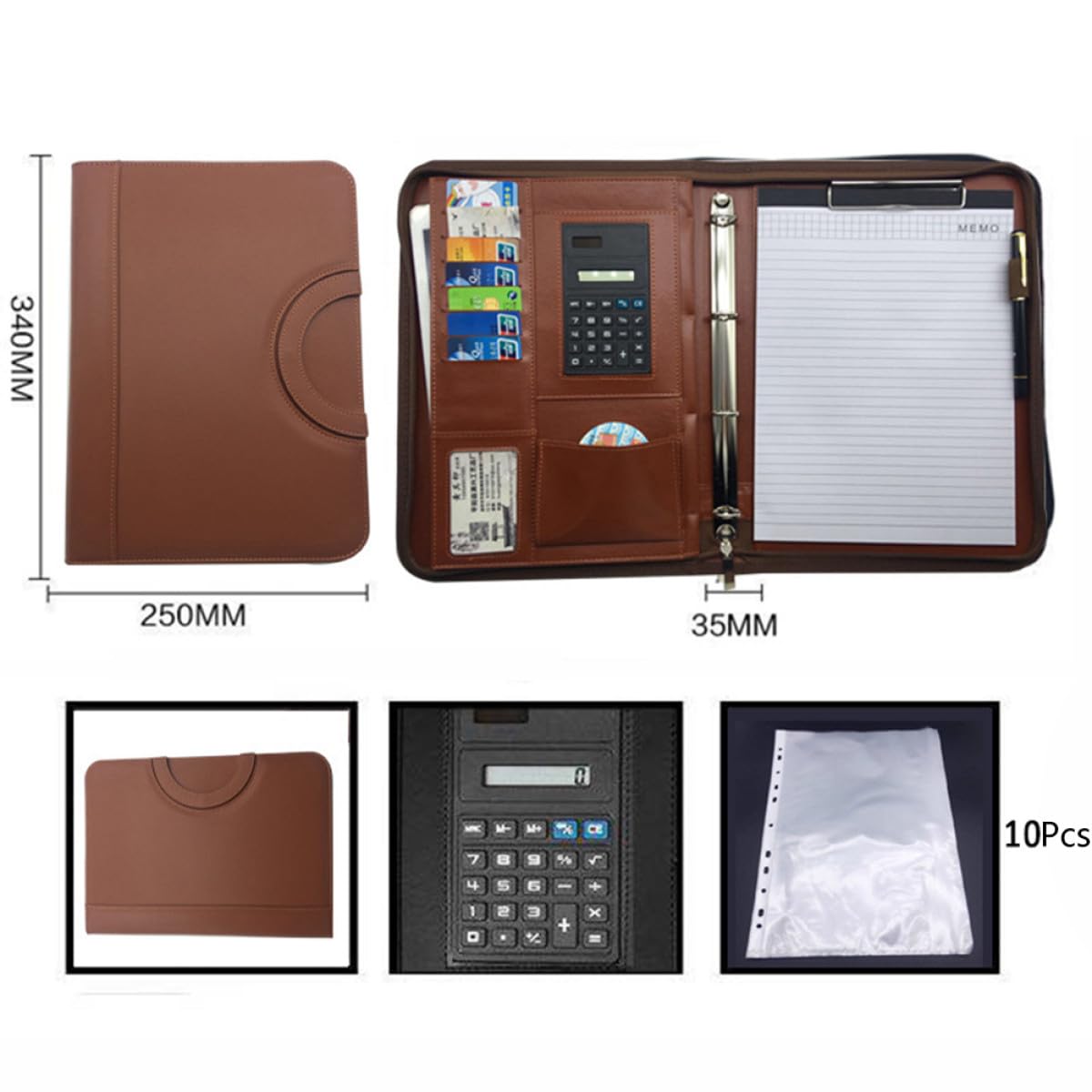 Veemoon Multifunzionale A4 PU con Cerniera Organizer Ufficio con Calcolatrice e Maniglia Portadocumenti Portatile per Professionisti
