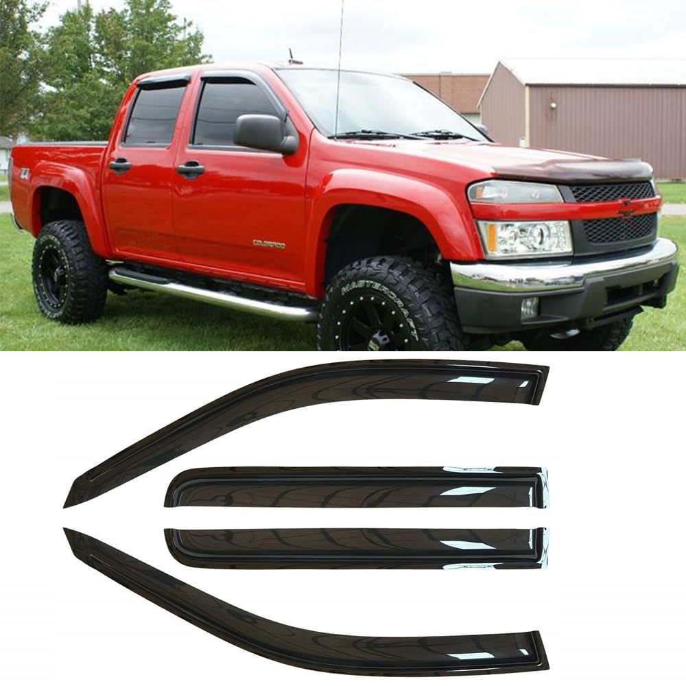 Side Window Shade Vent Deflector,4pcs Dark Smoke Nice Wind Visors fit for 2004-2012 Chevy Colorado/GMC Canyon Crew Cab,Outside Mount Tape-On Shade Sun Rain Guards Set 94133