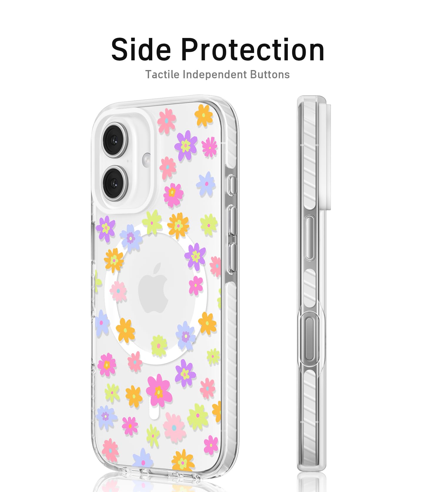 Tcaraersing For IPhone 16 Pro Flower Case Clear [Compatible With MagSafe] Floral Pattern Magnetic Shockproof [Hard PC Back Soft TPU Edge] Slim Cover For Girls Women IPhone 16 Pro 6.3 Inch - View #2