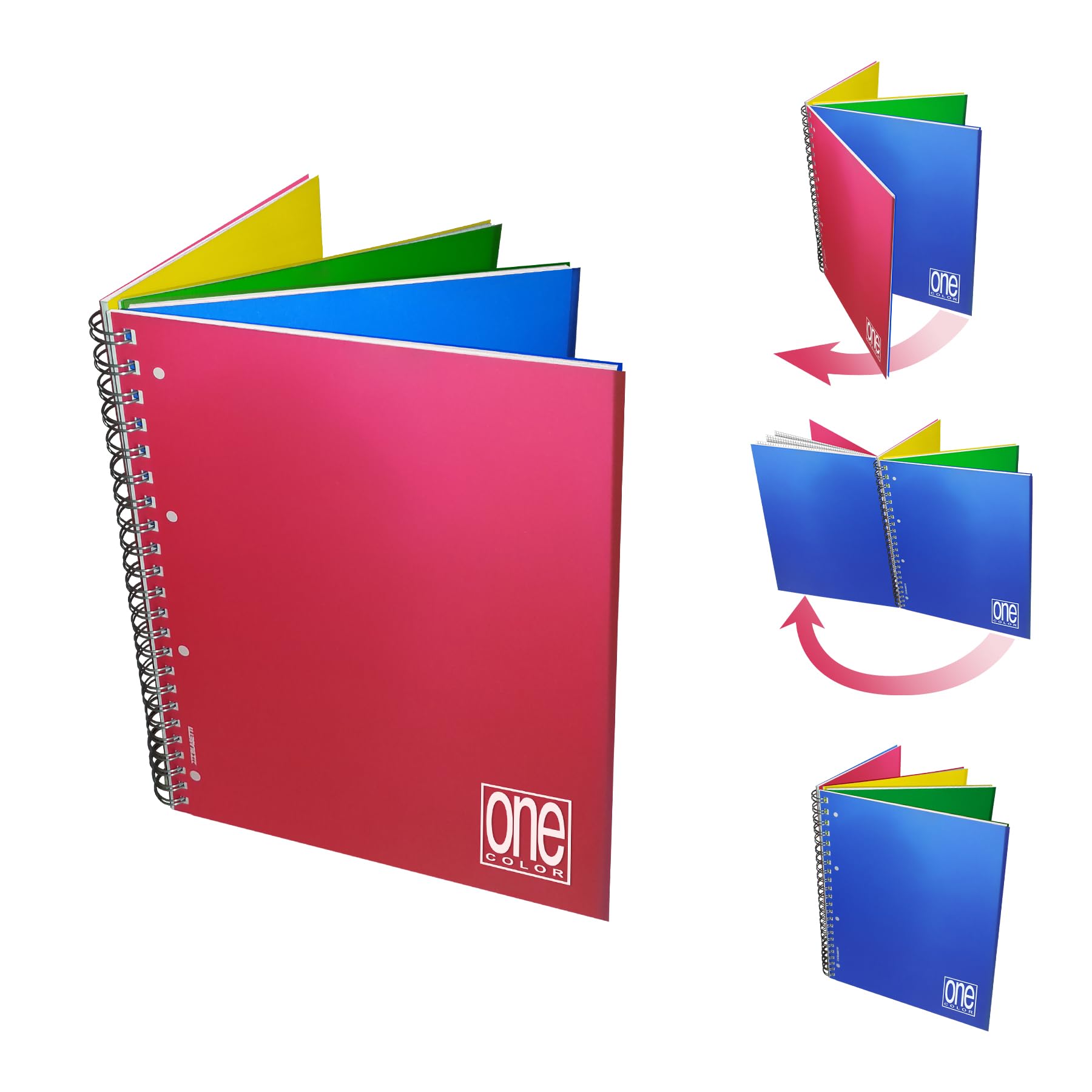 Blasetti - One Color 4x4 Notizblock, 4 Abschnitte für 4 Themen mit Farbwechsel, 120 Blatt, Spiralbindung - halb kariert 5M + halbe Lineatur 1R