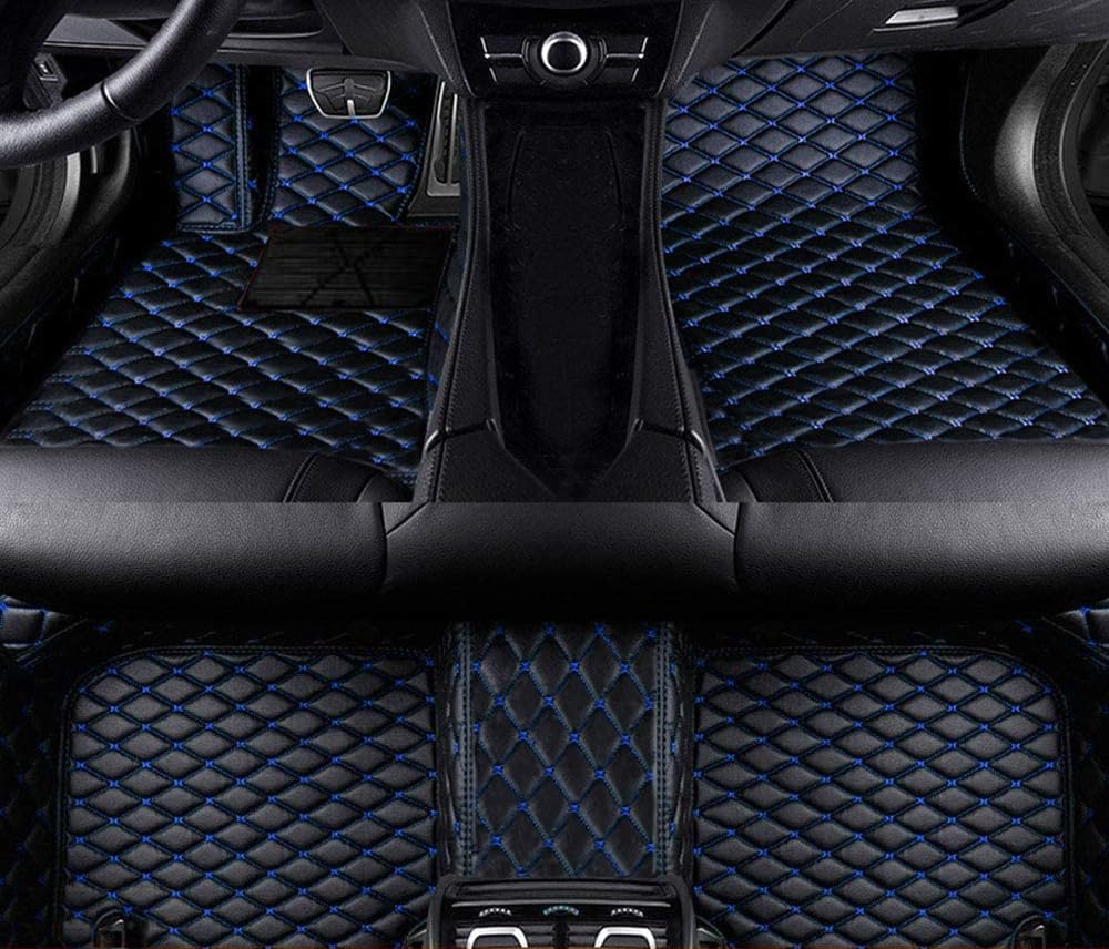 Custom Car Floor Mats Compatible with Mercedes-Benz A B C E G CL CLA CLK CLS ML EQA EQB EQC EQE EQS EQV GLA GLB GLC GLK GLS SLK SL SLC S R AMG GT Waterproof Car Mat (Black&Blue Line)