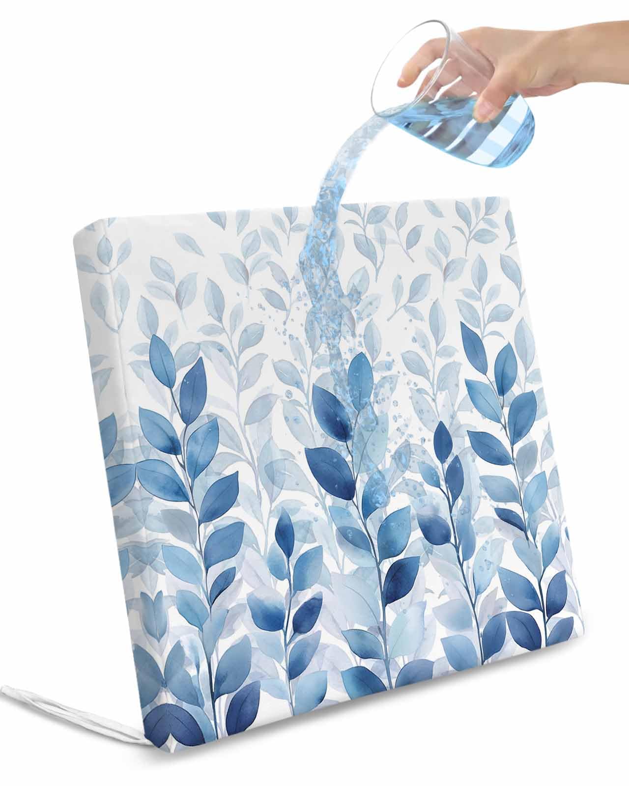 2 Pack Blue Eucalyptus Leaves Waterproof Cushion Covers with Ties, Outdoor Patio Chaise Lounge Chair Seat Cushion Slip Covers Replacement(Only Cover) Farmhouse Botanical Plants Floral 22