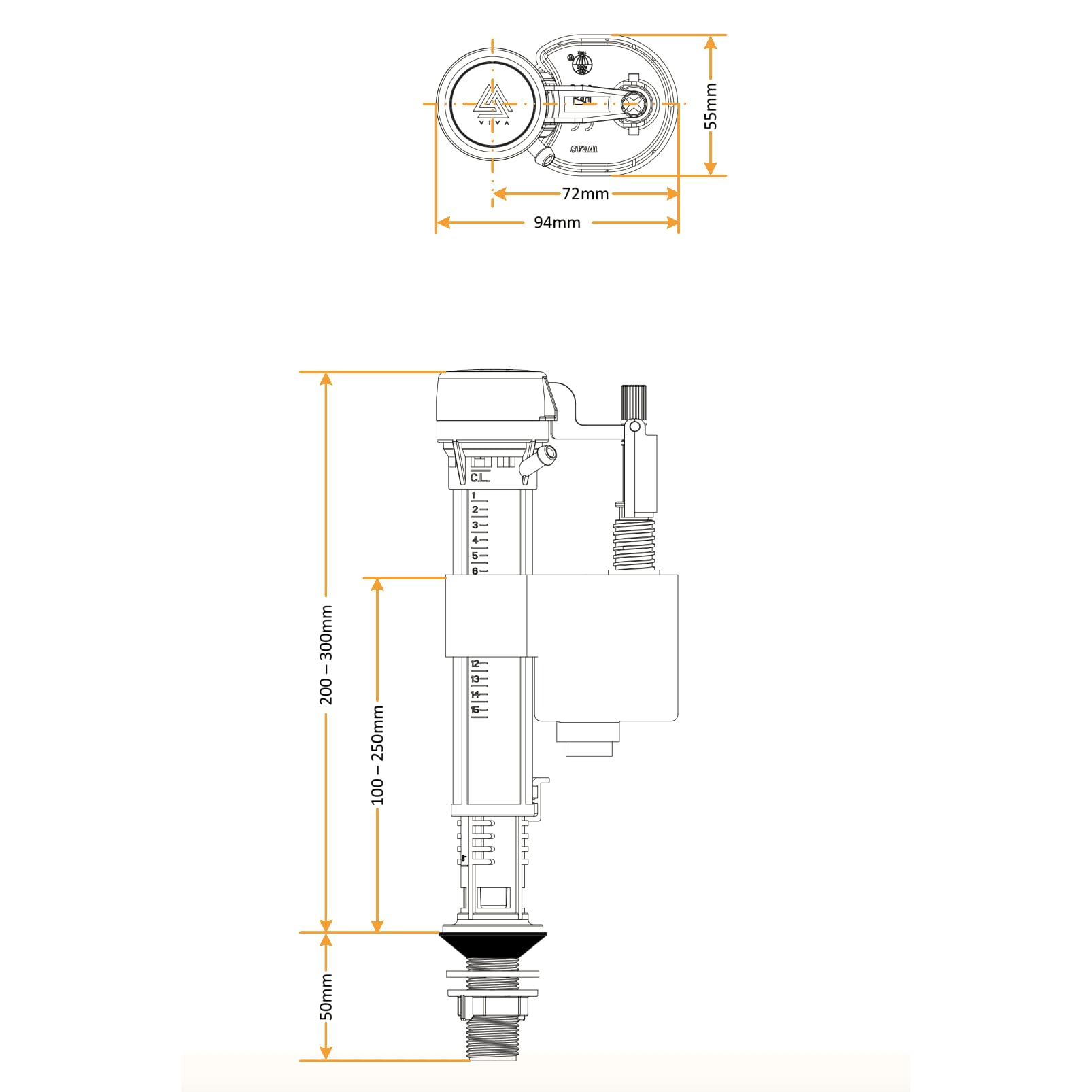 PlumbEZ Adjustable Bottom Entry Toilet Fill Valve with ½ UK Plastic Threads, Cistern Fill Valve with Delayed Fill - Image 2