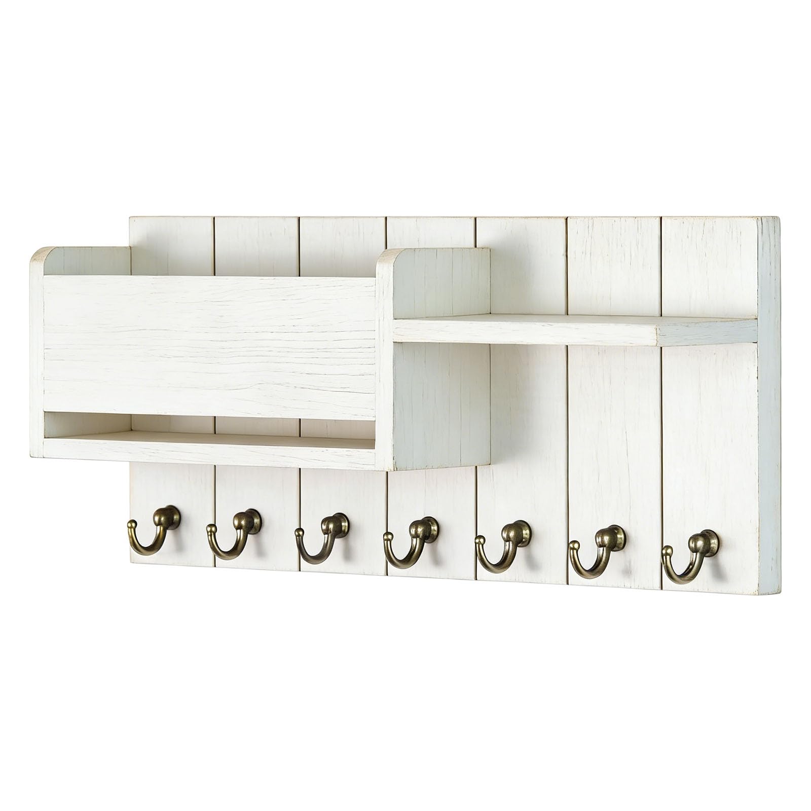 TQUXNGA Natural Wood Wall Storage Solution Having Multiple Compartments and Hooks for Mail Keeping and Decor Wall Mounted Shelf