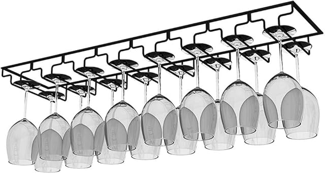AcornFort W-606 8 Slots 16 Cups Metal Black Under Cabinet Hanging Wine Champagne Glass Goblets Stemware Rack Holder