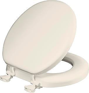 Mayfair Padded Toilet Seat, Cushioned Soft Vinyl over Wood Core Seat, Secure Hinges, Easy Clean, Made in USA, Round, Biscuit