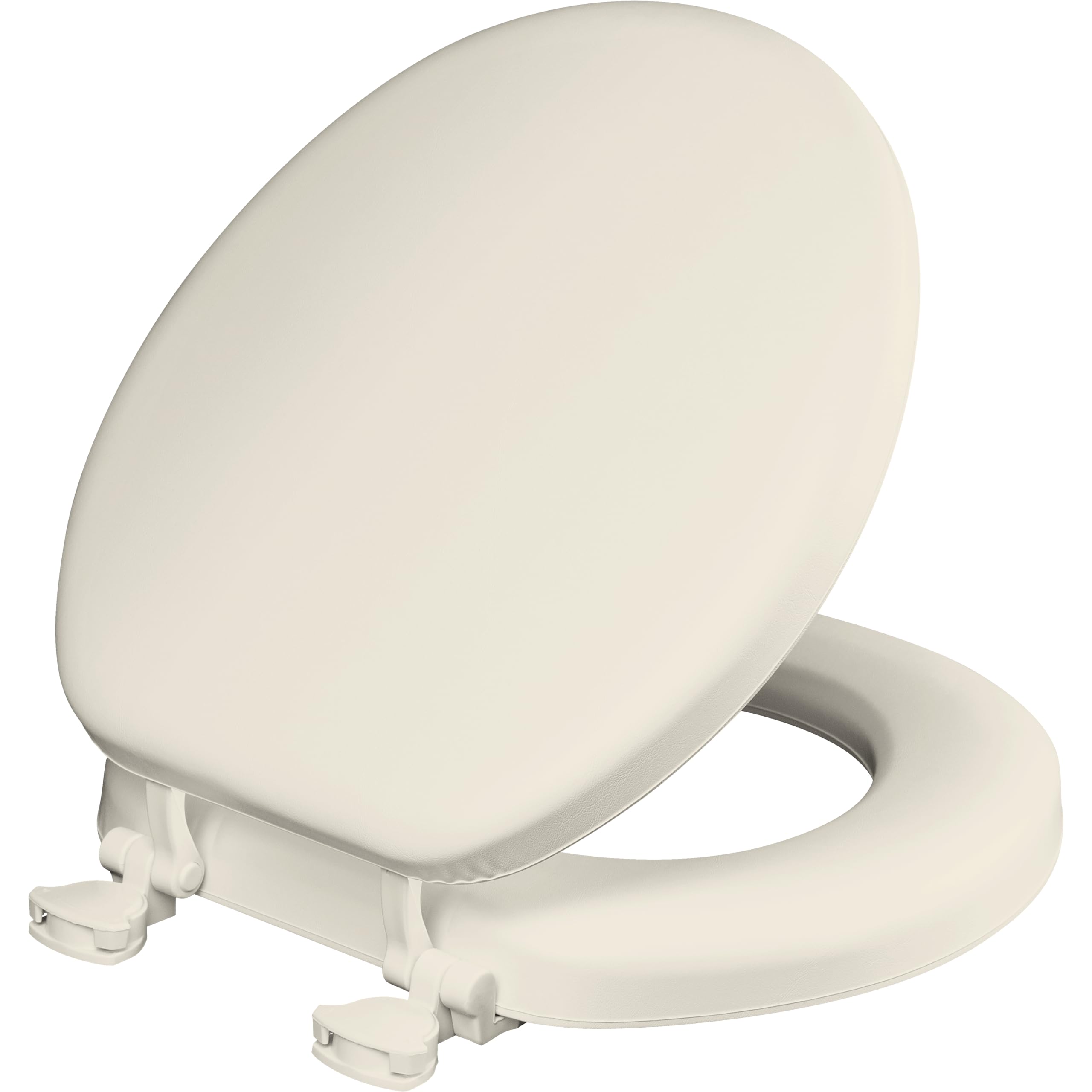 Mayfair Padded Toilet Seat, Cushioned Soft Vinyl Over Wood Core Seat, Secure Hinges, Easy Clean, Round, Biscuit