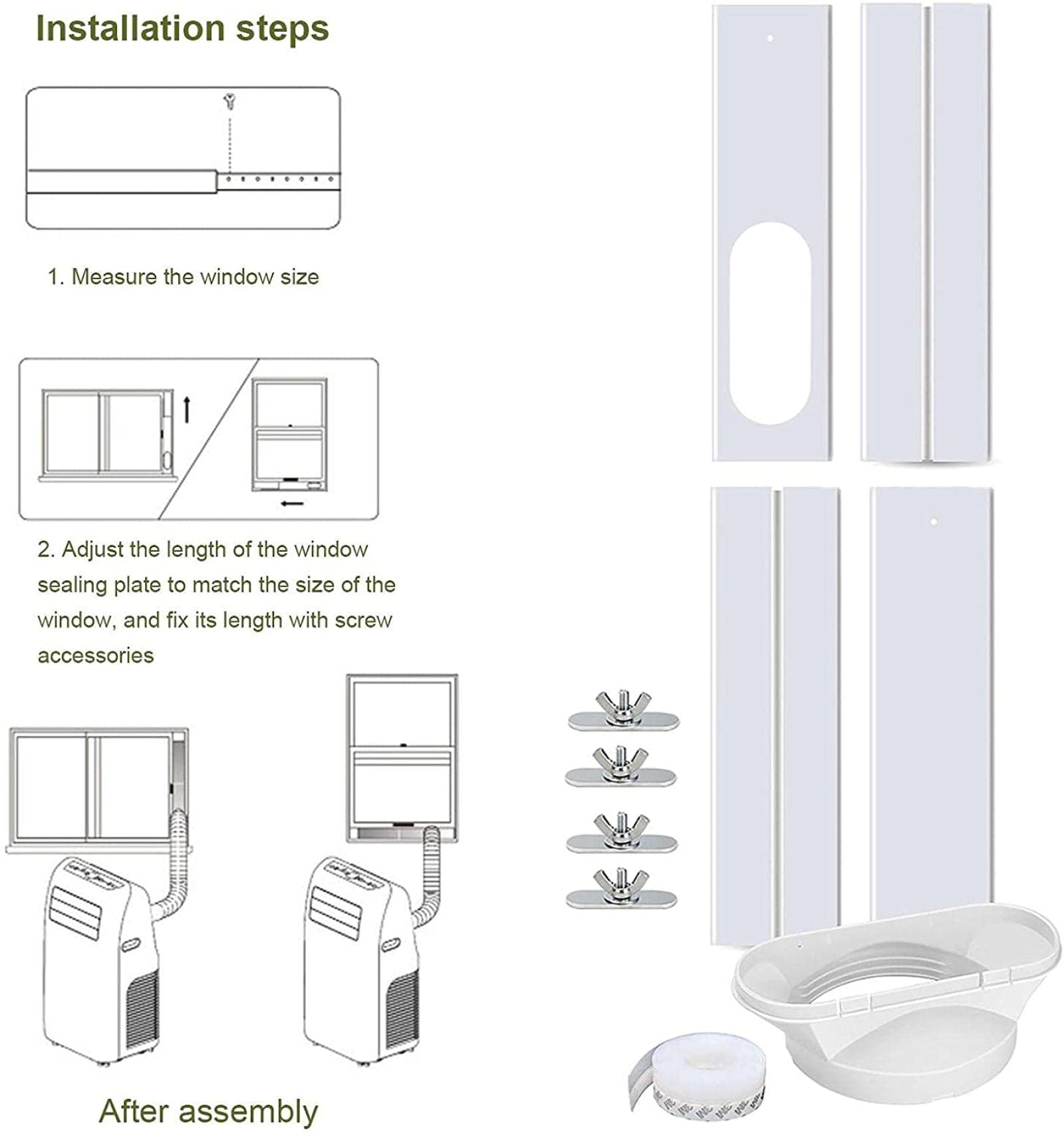 Kit di Scorrimento per finestre Elastiche, Universale per Aria condizionata Portatile, PVC, 1 unità, Bianco Avorio