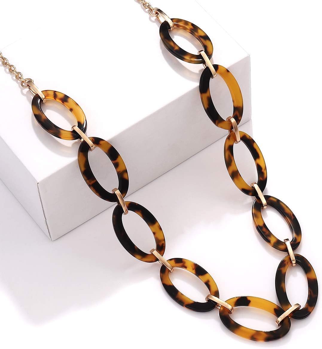 BVGA Long Necklaces for Women Acrylic Tortoise Link Necklace Leopard Print Metal Oval Resin Chain Link Acetate Collar Necklace - Image 5