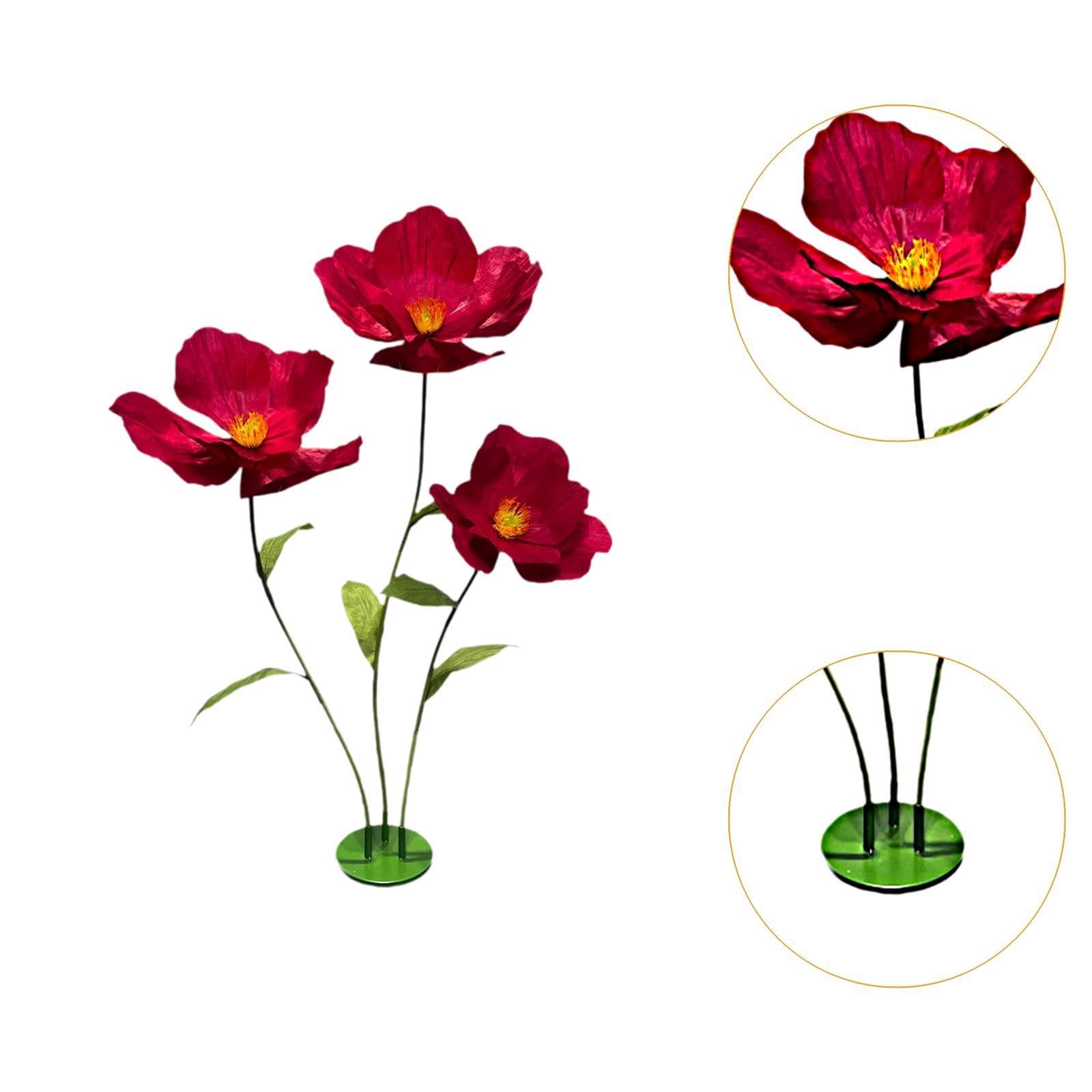TISHITA Riesenblume Als Schaufensterdekoration Bühnenblume Fotorequisite Standblume Aus Faserpapier Und Eisen mit Stiel für Events Fotostudios Und Heimdekora, Weinrot