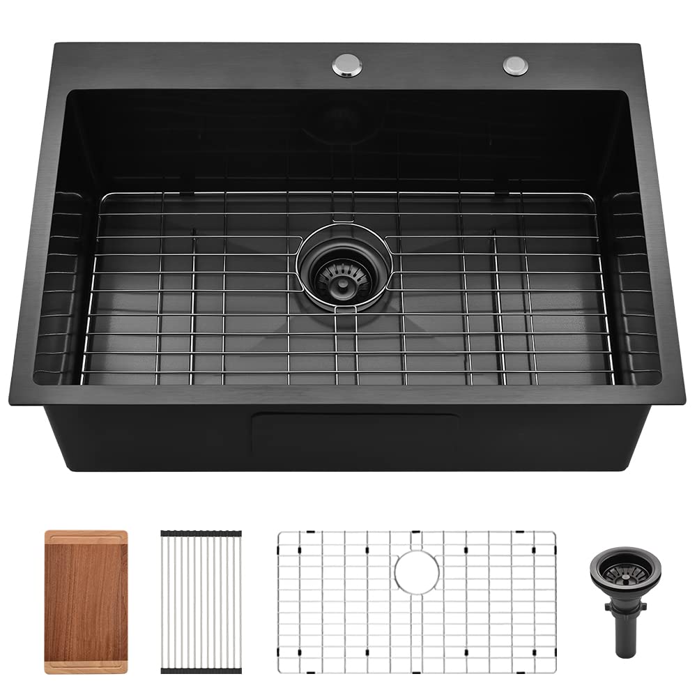 Buy 33 Black Stainless Steel Drop In Kitchen SinkVASOYO 33x22 Black Top Kitchen Sink Drop In 16