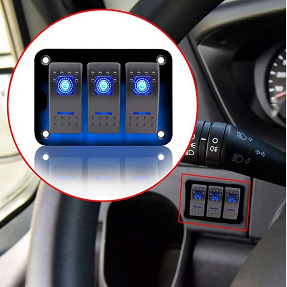 Riloer - Pannello interruttore combinato 3/4/5/6/8 gang, 12V / 24V, pannello interruttore a bilanciere modificato con adesivo e luce LED, universale per barche, auto, camper, roulotte, caravan