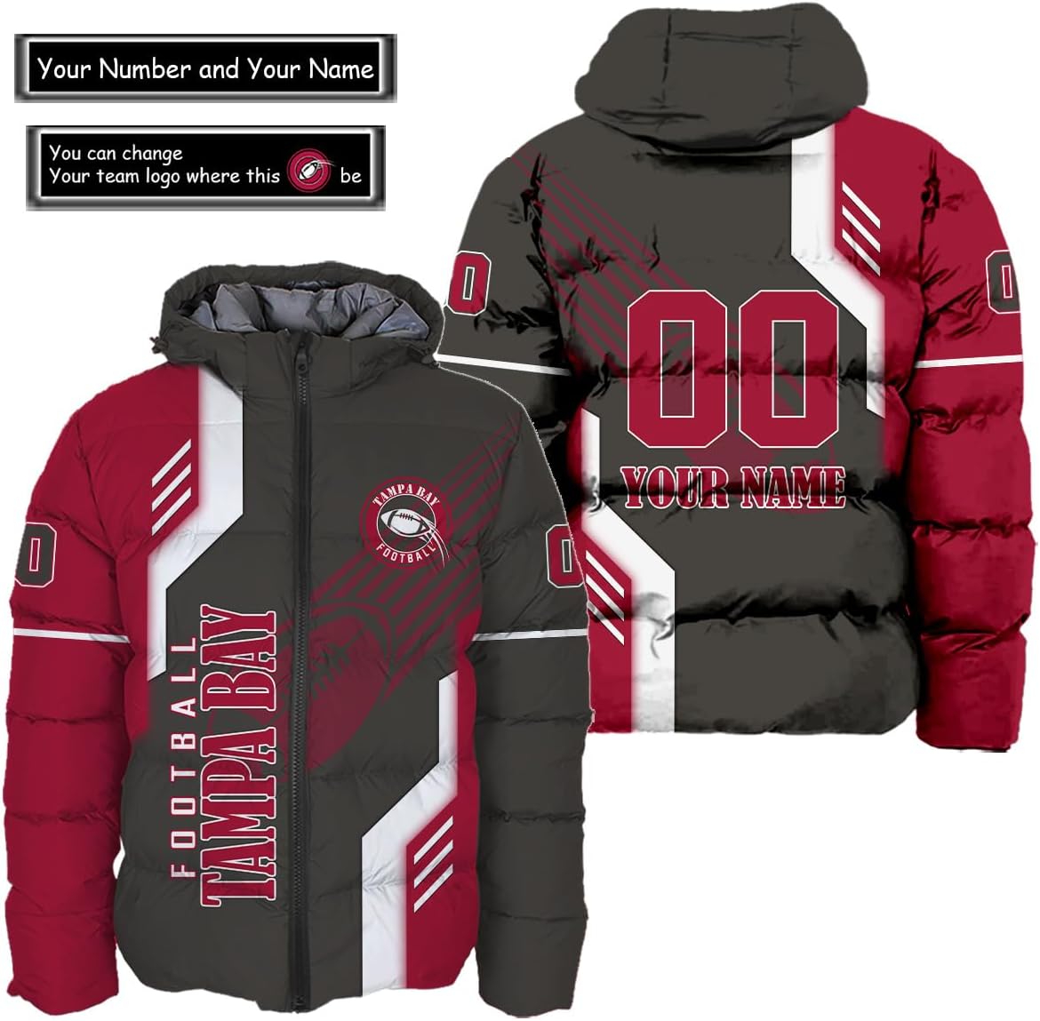 Personalized Tampa Bay Football Team Buccaneers Men's Hooded Puffer Jacket