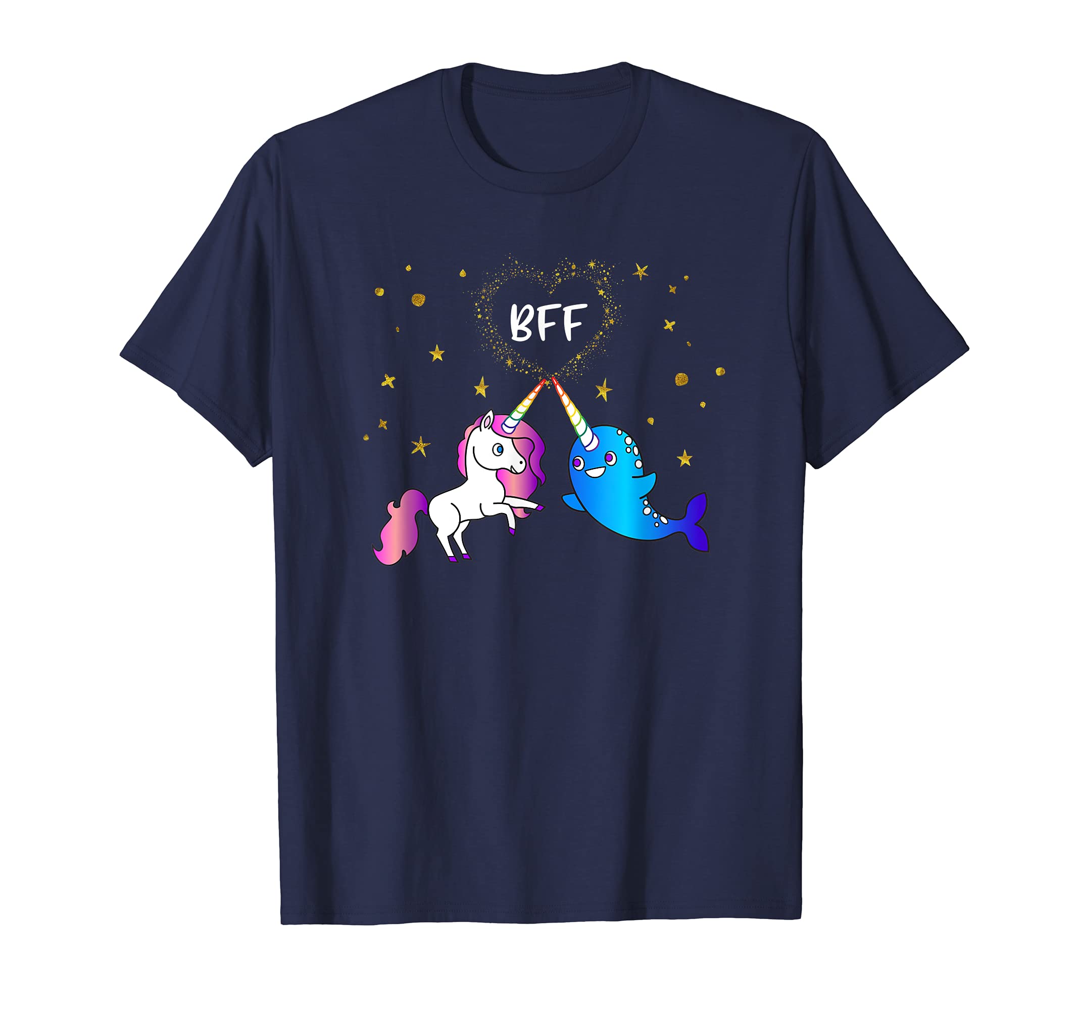 BFF Narwhal & Unicorn Gold Stars Unicorns of the Sea T Shirt