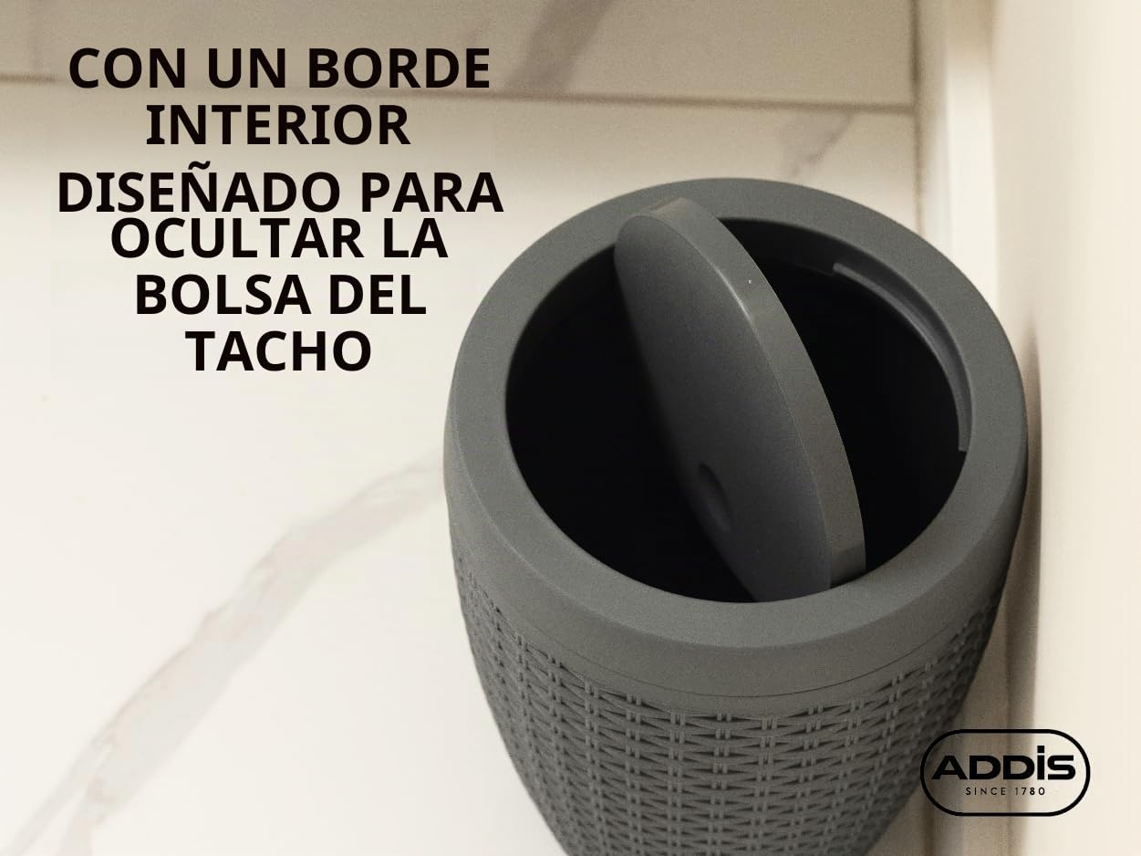 Addis - Juego de escobilla de baño (ratán sintético, con detergente Interno), plástico, Gris Oscuro, Swing Bin