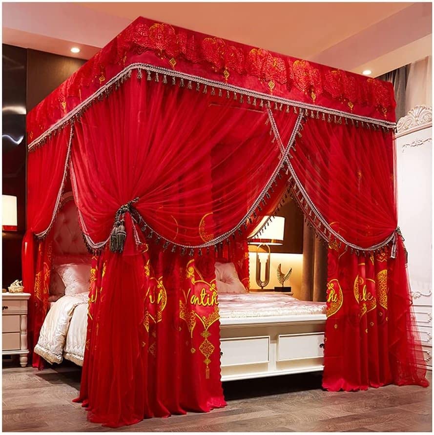 Moustiquaire de lit double anti-insecte avec rideaux occultants bleus pour baldaquin