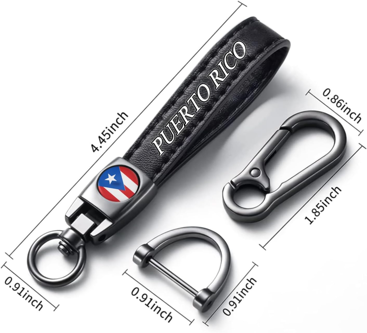 PR Flag Tire Valve Stem Caps and Genuine Leather Car Keychain Keyring Compatible with Puerto rico Flag Accessories (Puerto Rico)
