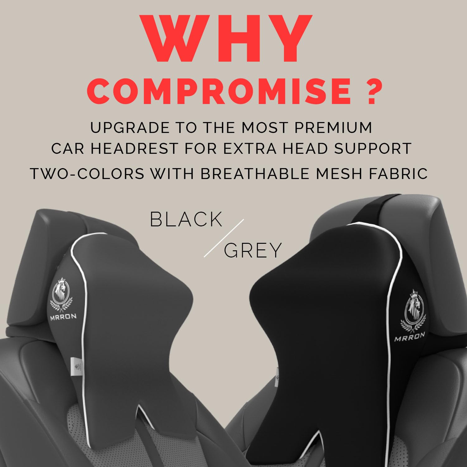 MRRON PROTECH Memory Foam Headrest Neck Rest Cushion - Ergonomic Car Neck Pillow Cervical Support for Neck Pain Relief in Office, Driving (Grey, 1)