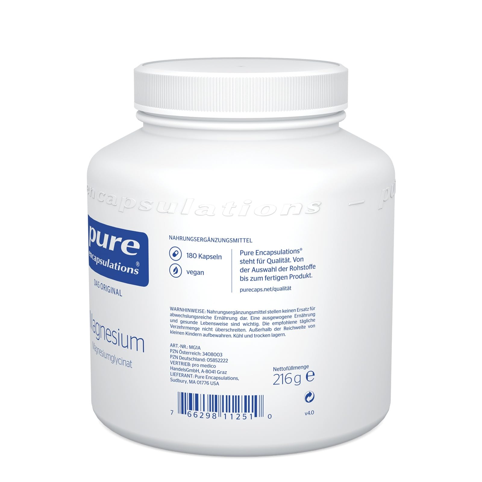 Pure Encapsulations Magnesiumglycinat |180 Kapseln (2 Monate Vorrat) | Organisch gebundenes Magnesium | Trägt zur Verringerung von Müdigkeit und Ermüdung bei | Sehr gut vom Körper aufgenommen