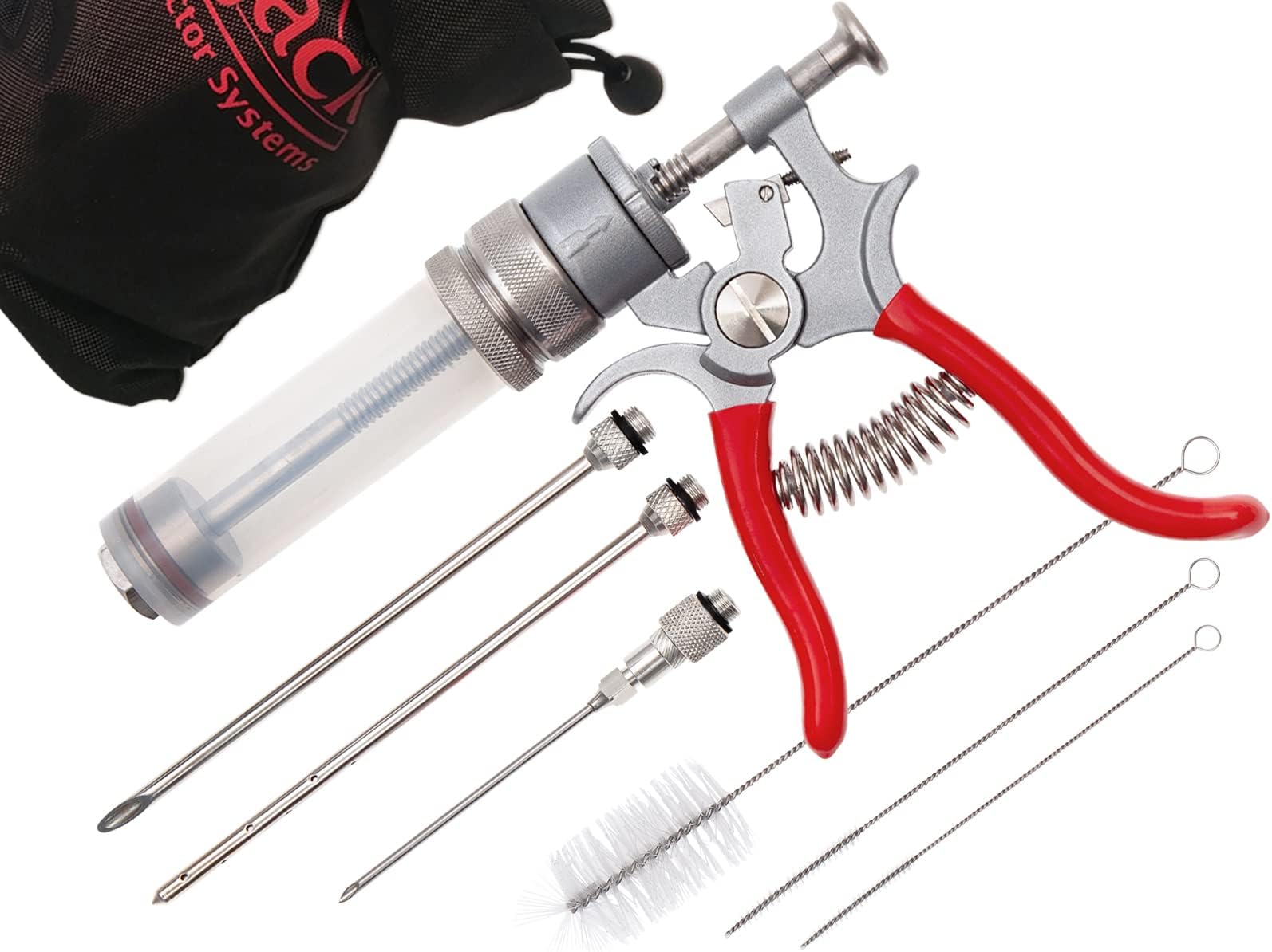 The SpitJack Magnum Meat Injector Gun - 3 Needles MINI. Food Flavor Injection Syringe for Smoked BBQ Marinades and Meat Seasoning. Pork Butt, Beef Brisket, Turkey Breast. Made in the USA
