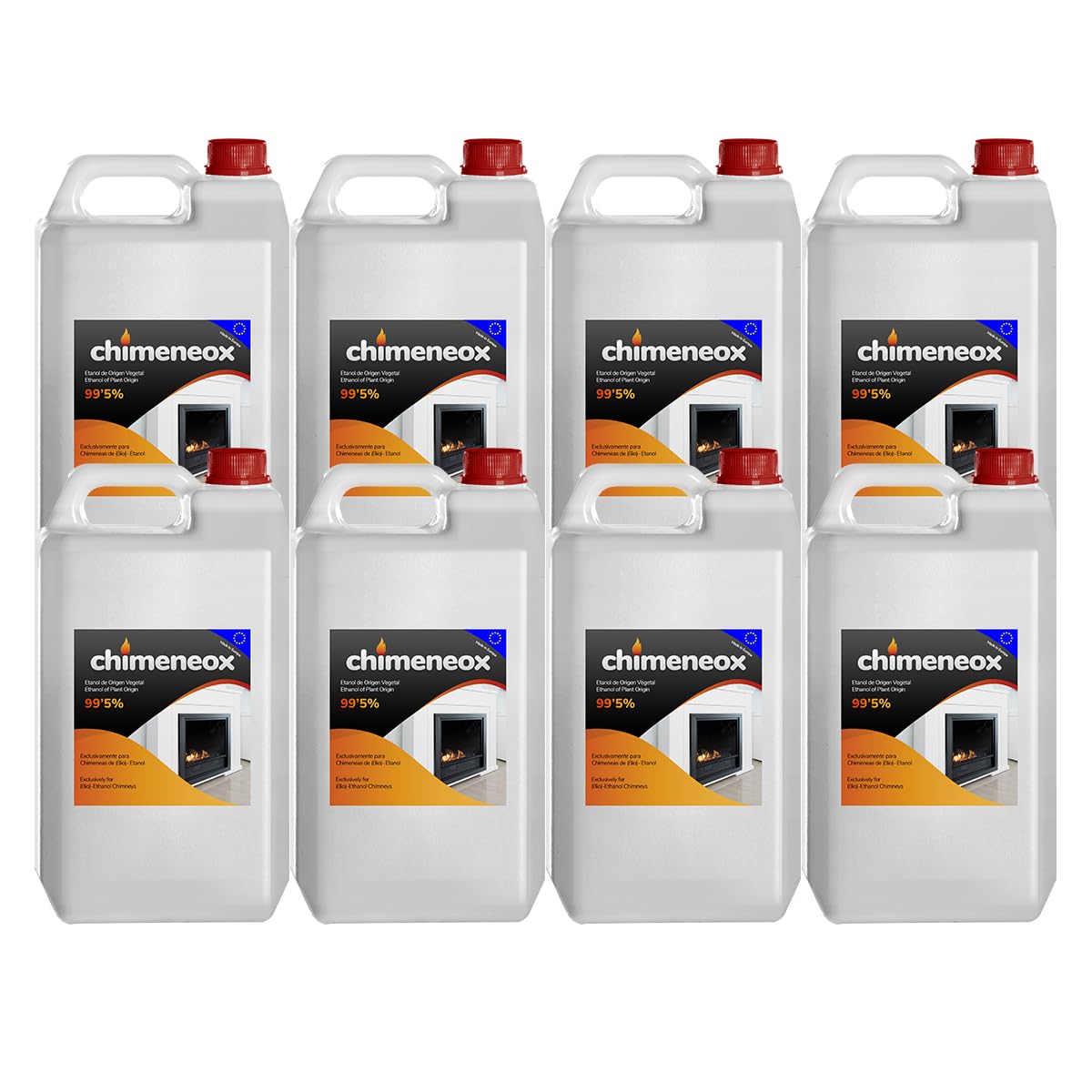 8 x 2,5L Chimeneox - Bioetanol 99,5% para chimeneas - sin humo - alta combustión