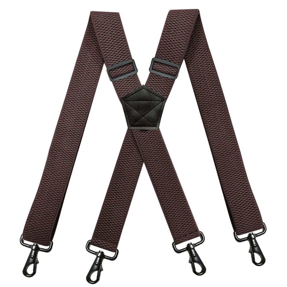 Yyksydpt Men's Coffee Color 1.5Inch Suspenders,Heavy Duty Work Suspenders ,Sturdy Suspender With 4 Carabiner Hooks Adjustable Elastic X Shape Braces For Trousers (Coffee Color)