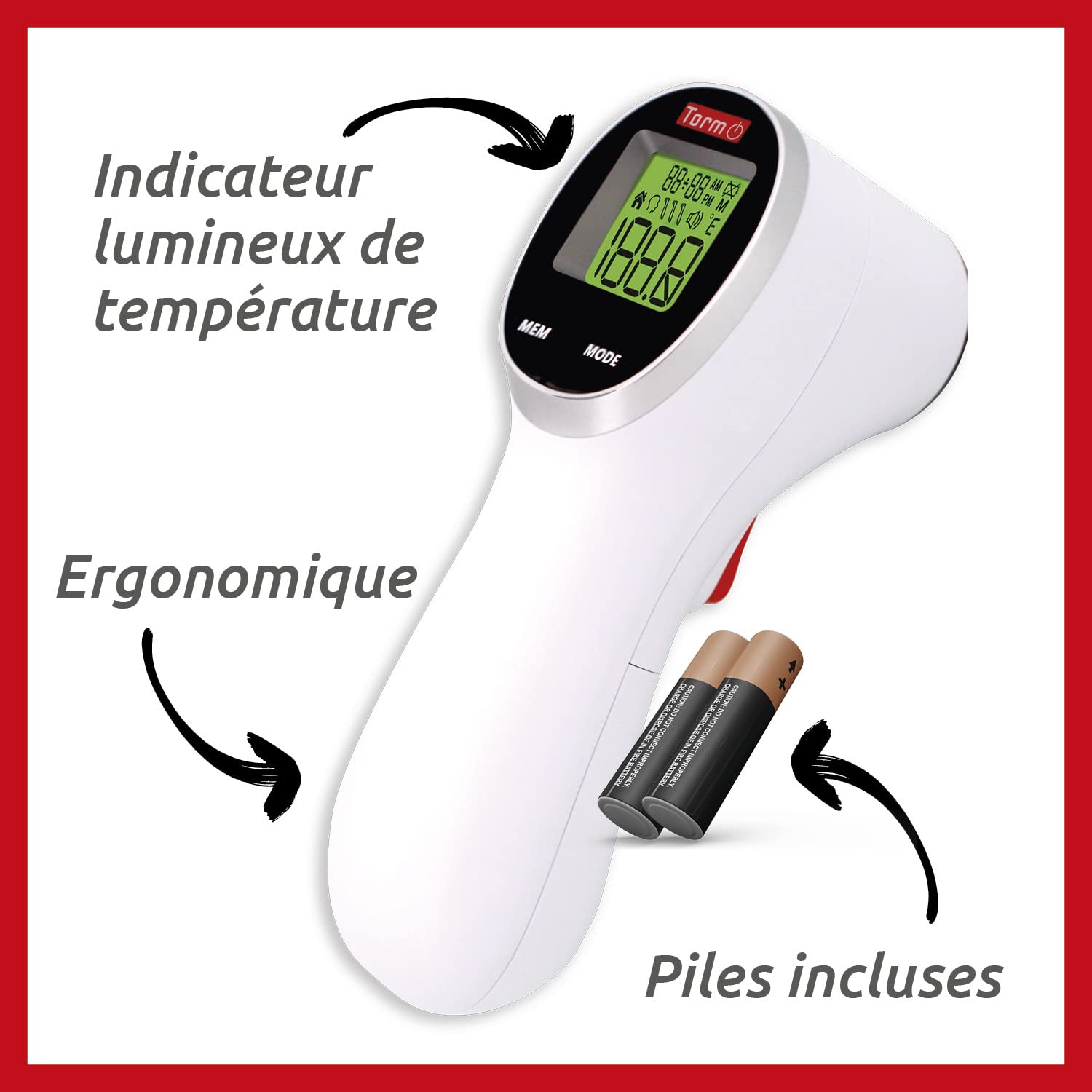 TORM Termometr bezdotykowy Flash - Zdalne gniazdo temperatury - Termometr pistoletowy z technologią podczerwieni - Termometr premium - 1 sztuka