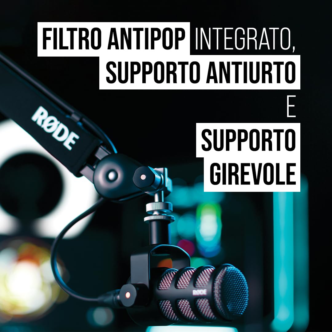 RØDE PodMic Microfono Dinamico di Qualità Broadcast con Supporto a Sbalzo Integrato per Podcasting, Streaming, Gaming e Registrazione Vocale