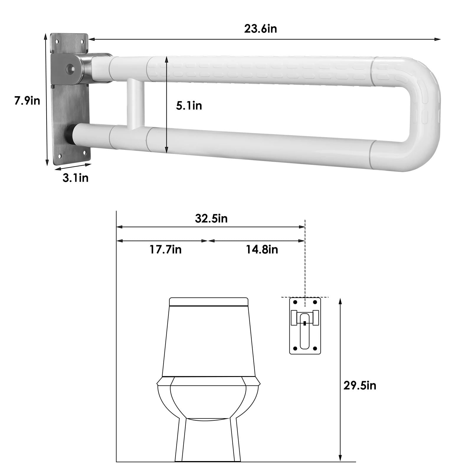 Poręcze do wanny Podłokietnik łazienkowy 60 cm, podpórka pod toaletę, składany uchwyt, poręcz stojąca, dla osób starszych i niepełnosprawnych Uchwyt łazienkowy