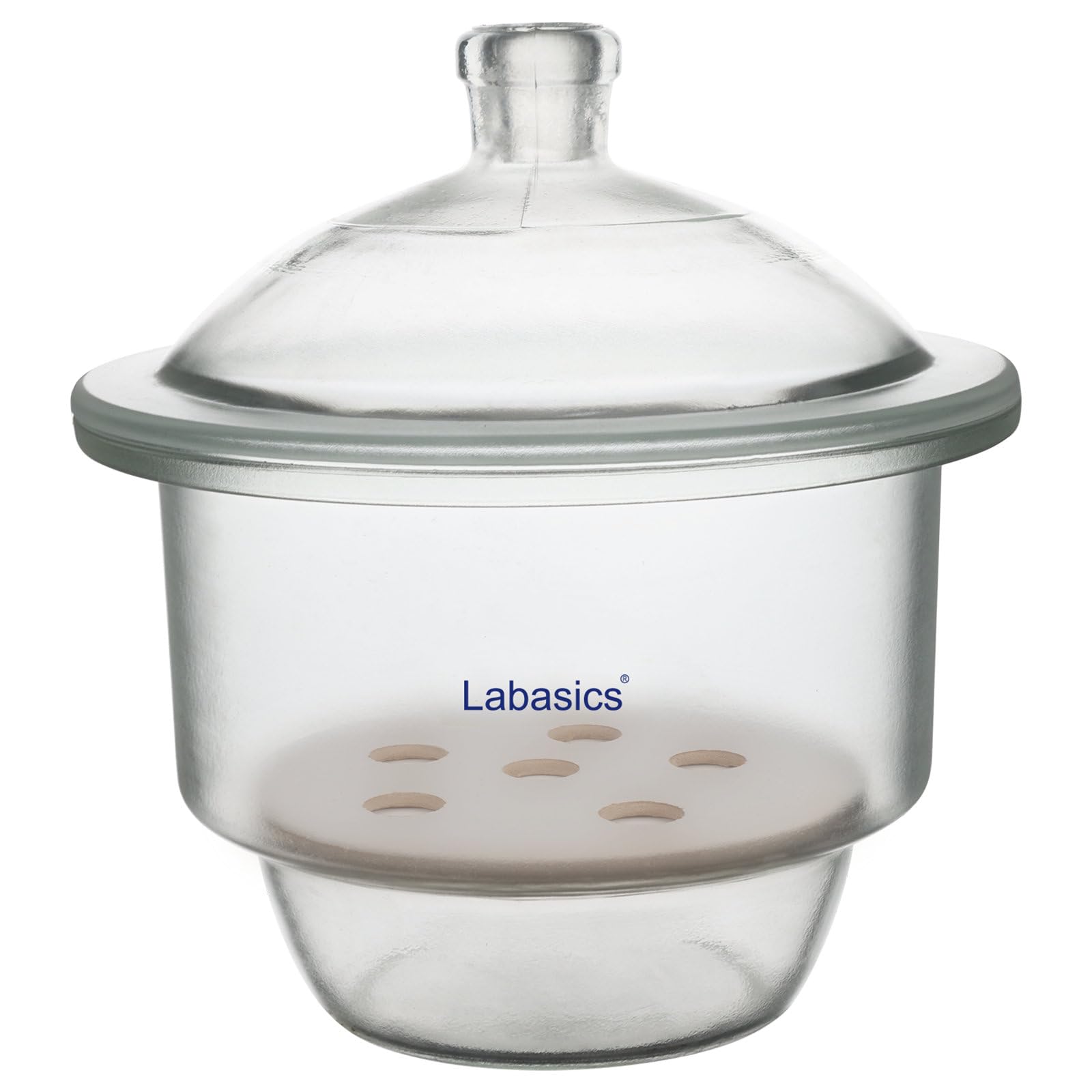 Labasics Desecador de Vidrio con Tapa de Perilla y Placa de Porcelana, Almacenamiento Seco Redondo No al Vacío para Muestras de Laboratorio y Materiales Activos, 180 mm I.D.
