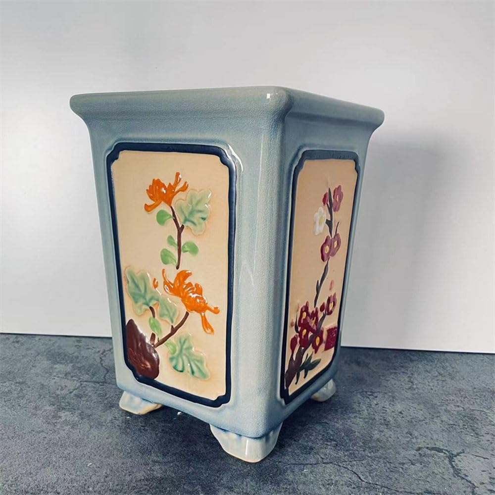 Ceramiczne doniczki na storczyki z otworami, antyczna i postarzana kwadratowa ceramiczna doniczka na storczyki, ceramiczna doniczka na rośliny powietrzne z otworami, spodek na doniczkę na motyle,
