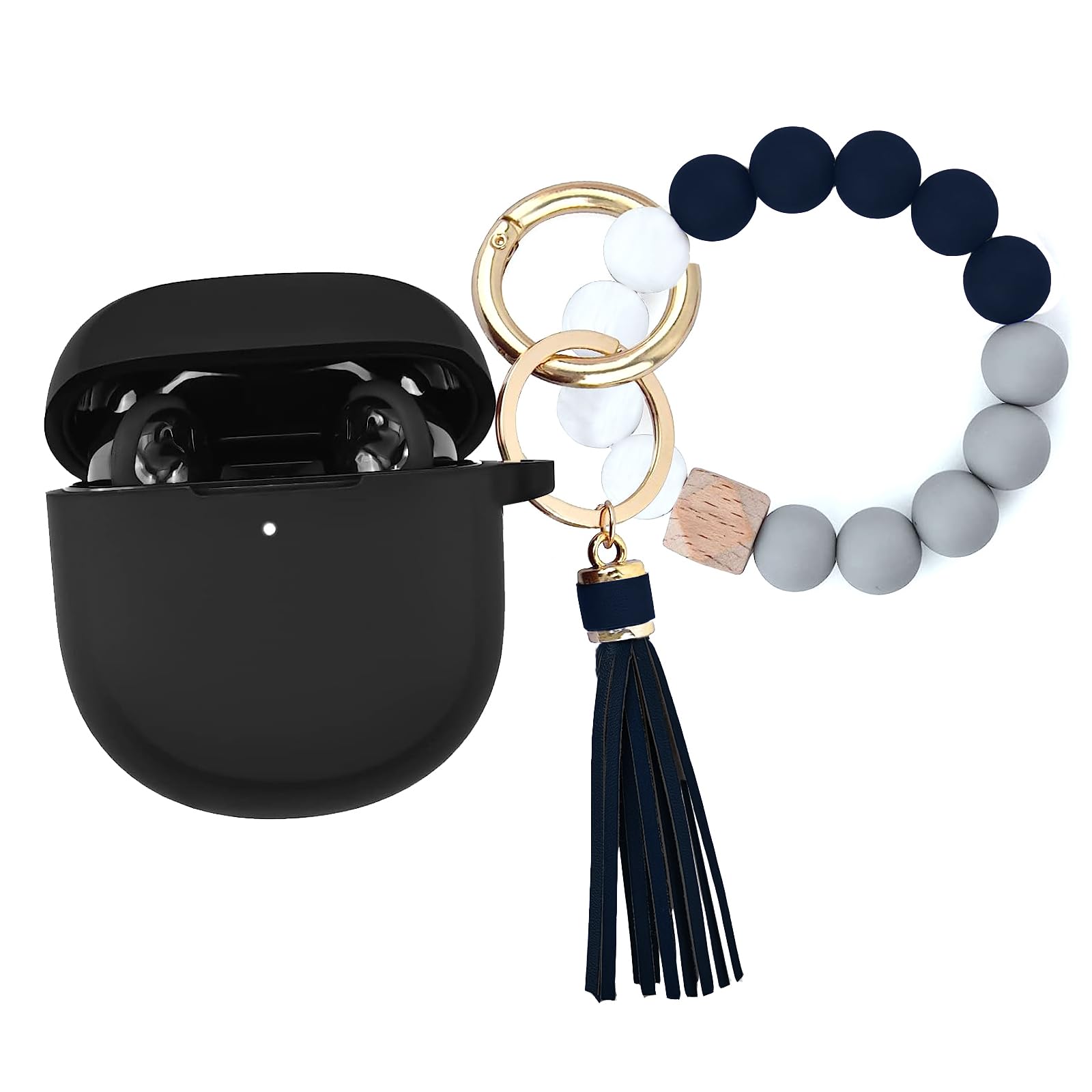 Case Cover Compatible with QuietComfort Earbuds II, Protective Silicone Exterior, Bose Wireless Bluetooth Case Cover,Soft Skin Sleeve with Bracelet Keychain for Convenient Carrying (Black)