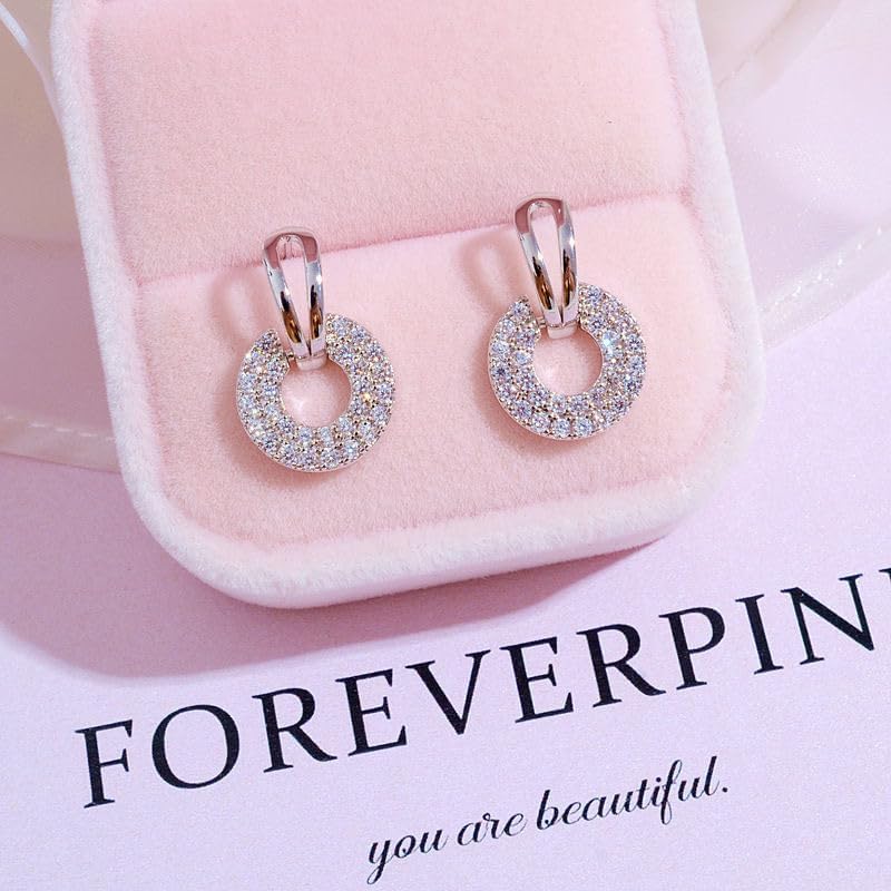 Sterling Silver Hoop Drop Earrings for Women – Round Cubic Zirconia Circle Dangle Earrings, 18K Gold Plated, Hypoallergenic Sparkling Jewelry for Elegant Occasions - Image 3