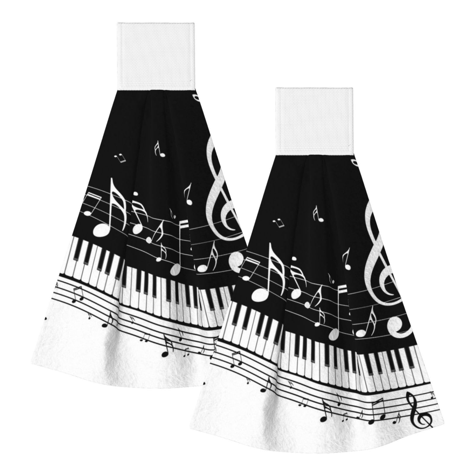 DOPKLNA Musical Notes Wave, 2 Pcs Hanging Coral Fiber Hand Towels for Bathroom, Absorbent Kitchen Towels