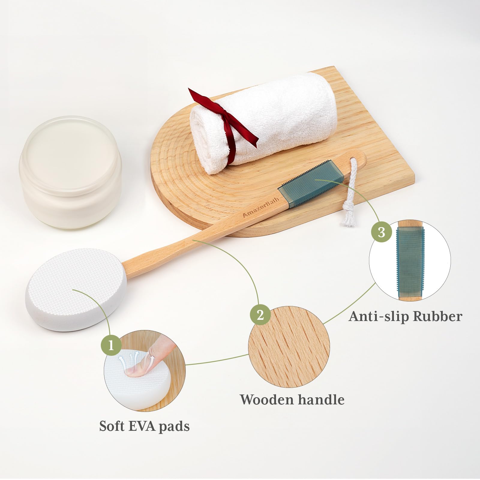 AmazerBath Lotion Applicator for Back, Feet, 2 Replacement Pads with 17
