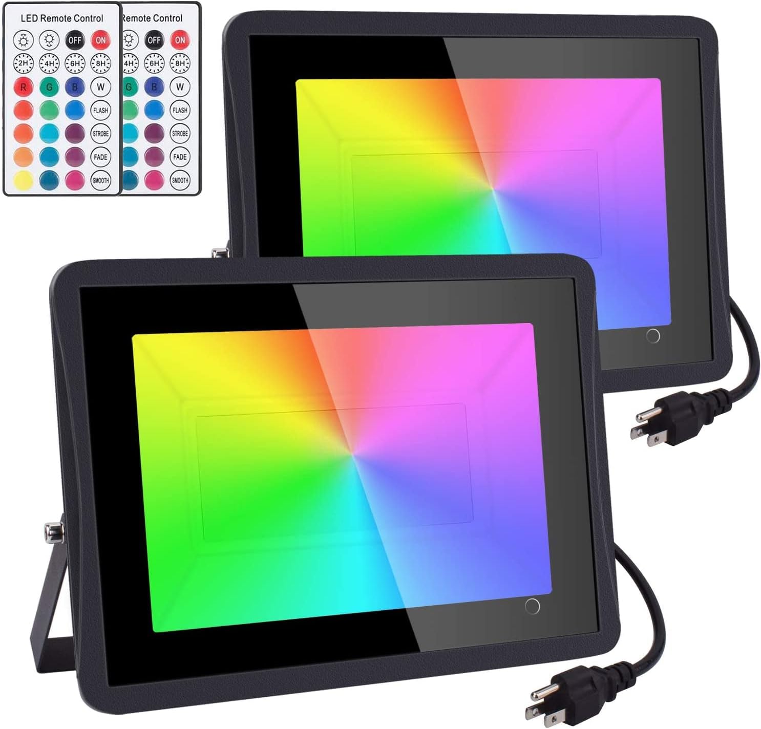 Featured Product RGB Flood Light 1000W Equivalent TanSir 2 Pack 100W Color Changing Flood Light with Remote Control, IP66 Waterproof Dimmable Outside Color Changing Wall Wash Light with Timer and Memory Function (100)