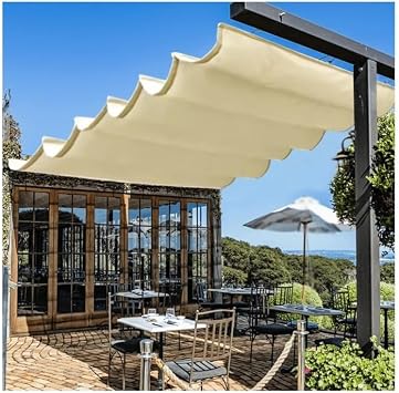Rygcrud Patio Roof Canopy Kits, Waterproof Retractable Shade Sail Cover, Pergola Replacement Slide Wire Wave Awning for Outdoor Deck Porch Rainproof Color Off White, Size 1x5m