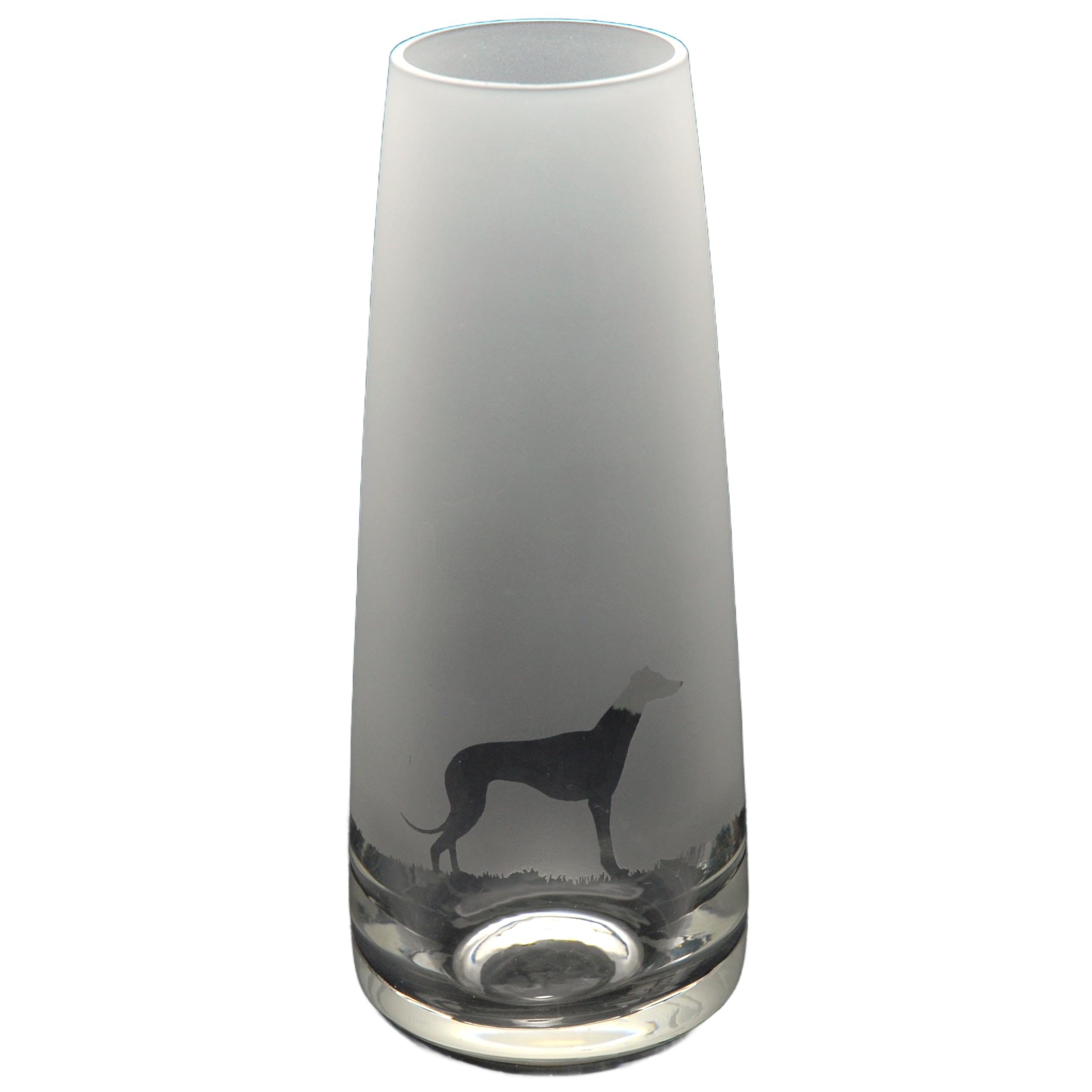 GLYPTIC GLASS ART Greyhound Dog Frieze Hand Etched/Engraved Glass Bud Vase
