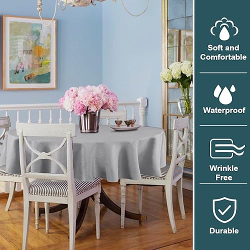 Miniatura 2 de FantasDecor Manteles para mesa redonda, resistentes a las arrugas, impermeables, lavables, cubierta de tela de lino para cocina, comedor y uso al