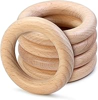 Vista 15 de FoDau770 5 anillos de madera de haya natural, anillos de madera maciza sin terminar, círculos de madera resistente, círculos de macramé