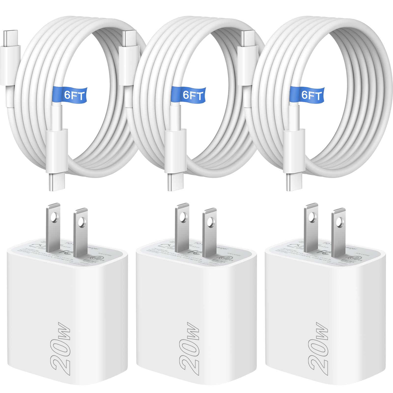 iPhone 16 17 Charger, 3 Pack 6FT USB C to Type C Cable with USB C Charger Block Compatible with iPhone 17 16 Pro/16 Pro Max/15/15 Pro Max/16e, iPad Pro12.9/11 USB C Charger
