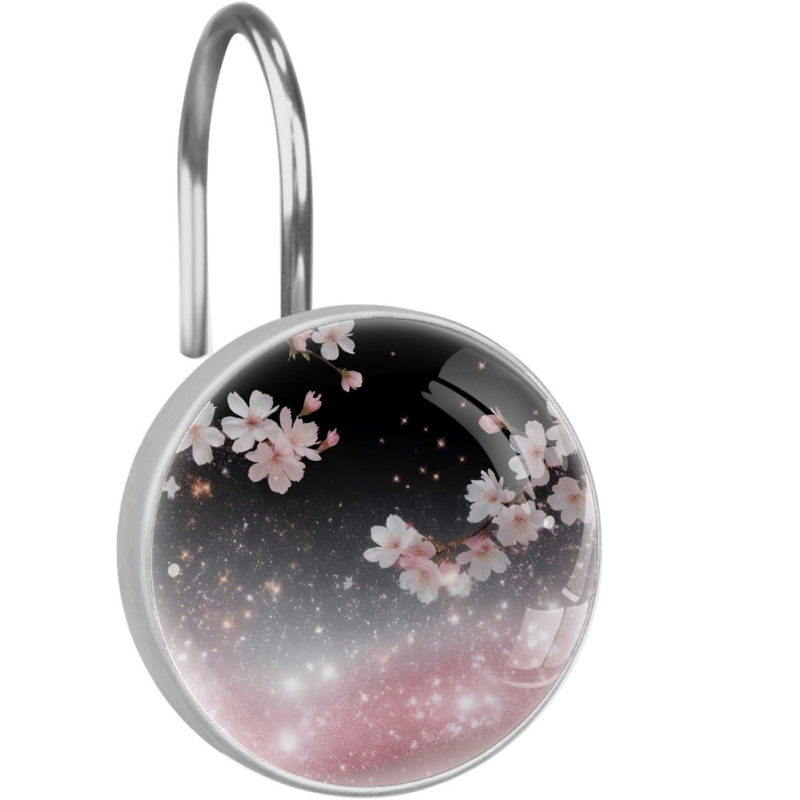 VAPOKF Shower Curtain Hooks, 12PCS Cherry Blossom Glitter Shower Curtain Hook for Bathroom Decors Home Bedroom