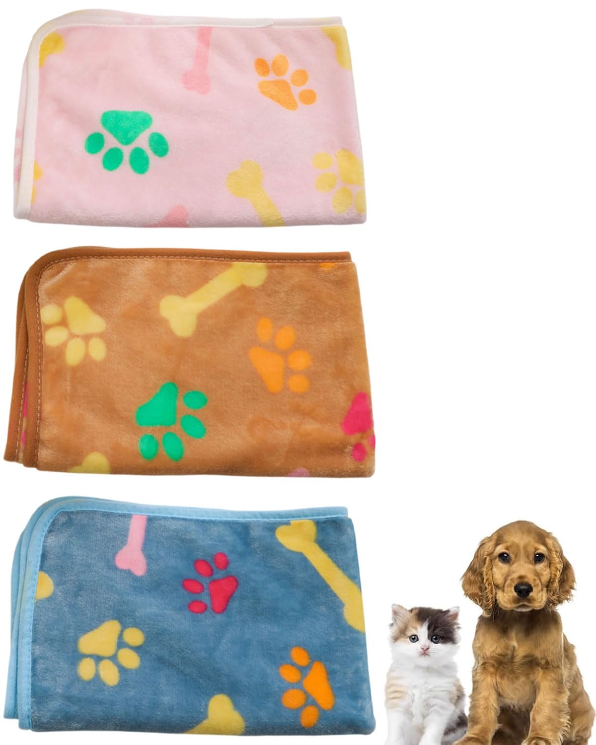 JUKOTA 3 Pezzi Coperta per Cani Gatto Lavabile Soffice Durevole, Morbida e Calda Flanella, Tappetino Protezione per Mobili Bambini Cane Gatti Grigio Rosa Beige 40_x_60_cm
