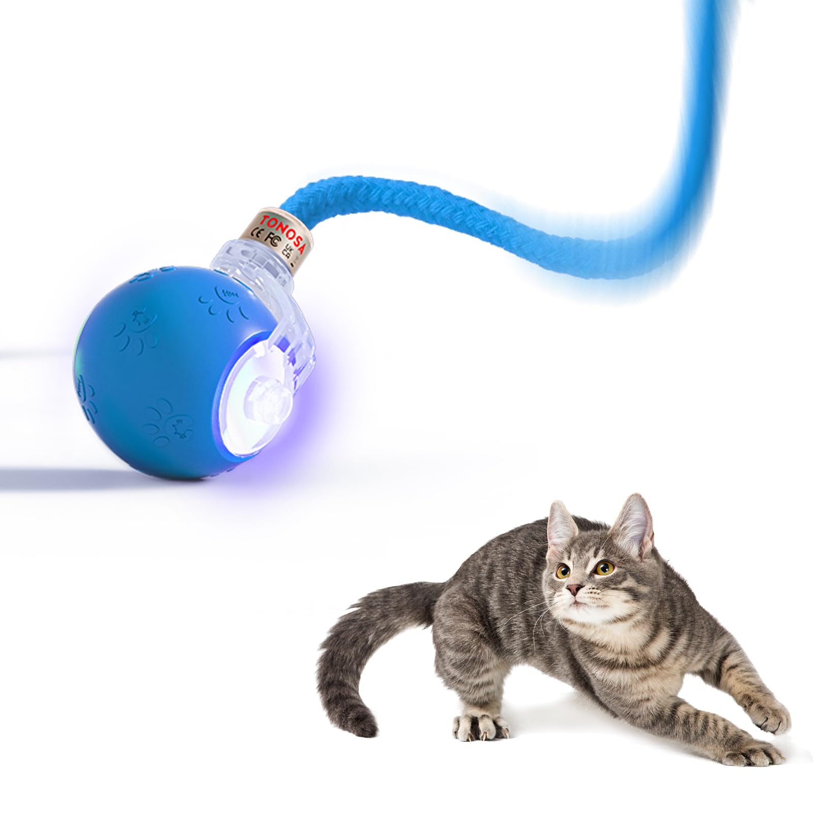 TONOSA Interactive Cat Ball Toy – Motion Activated, RGB Lighting, 3 Motion Modes-Automatic Cat Ball for Bored Indoor Cats(Blue)