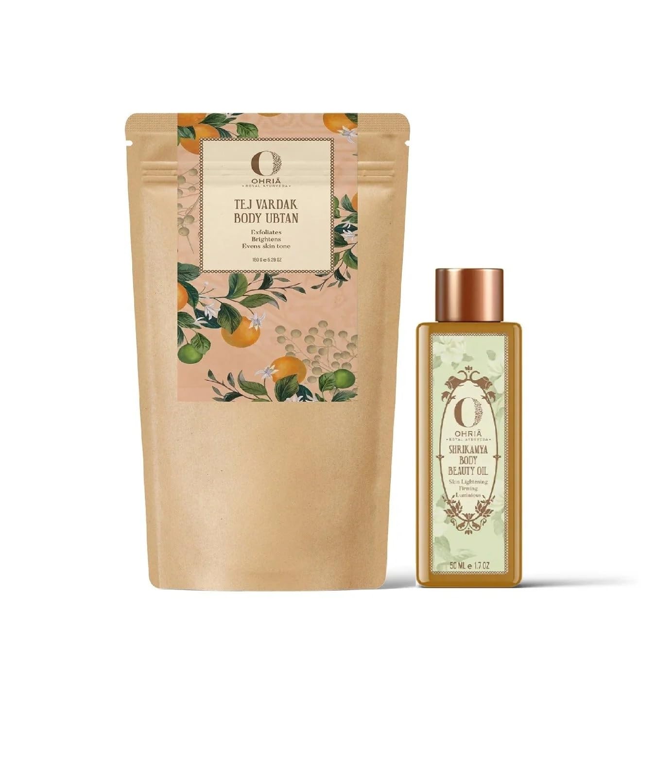 Ohria Ayurveda Body Brightening & Polishing Ritual Combo | Ayurvedic Body Oil & Ubtan Set for Glowing Skin | Skin Brightening, Exfoliation, Tan Removal & Deep Nourishment-picture-37