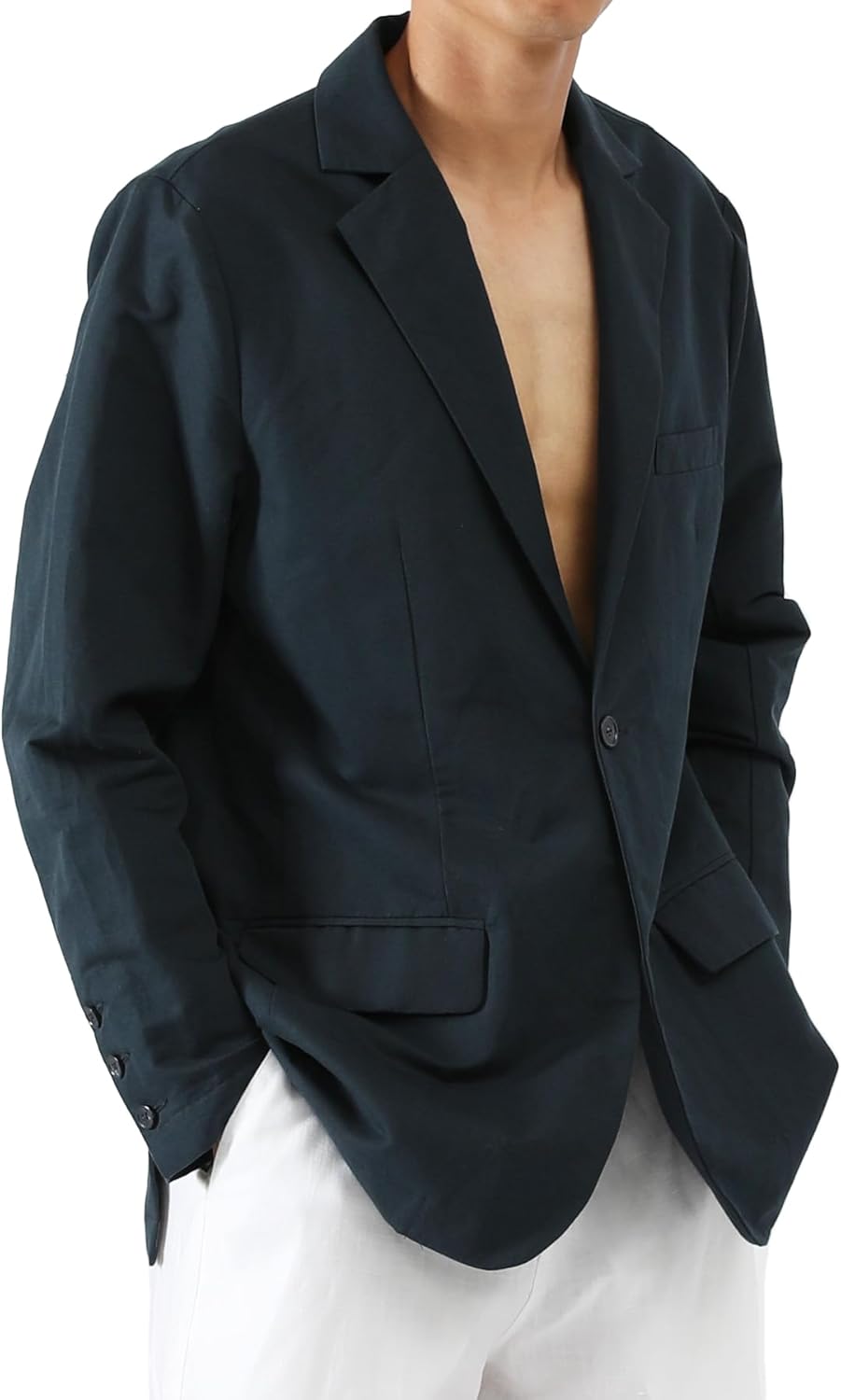 Blazer for Men Lightweight Linen Cotton Regular Fit Sport Coat One Button Casual Business Wedding Jacket - Image 4