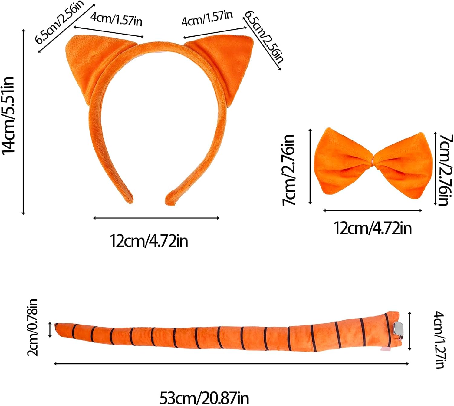 4Pcs Cat Costume Accessories Set, Orange Cat Ears Headband, Black Mask, Bow Tie and Striped Tail - Image 2