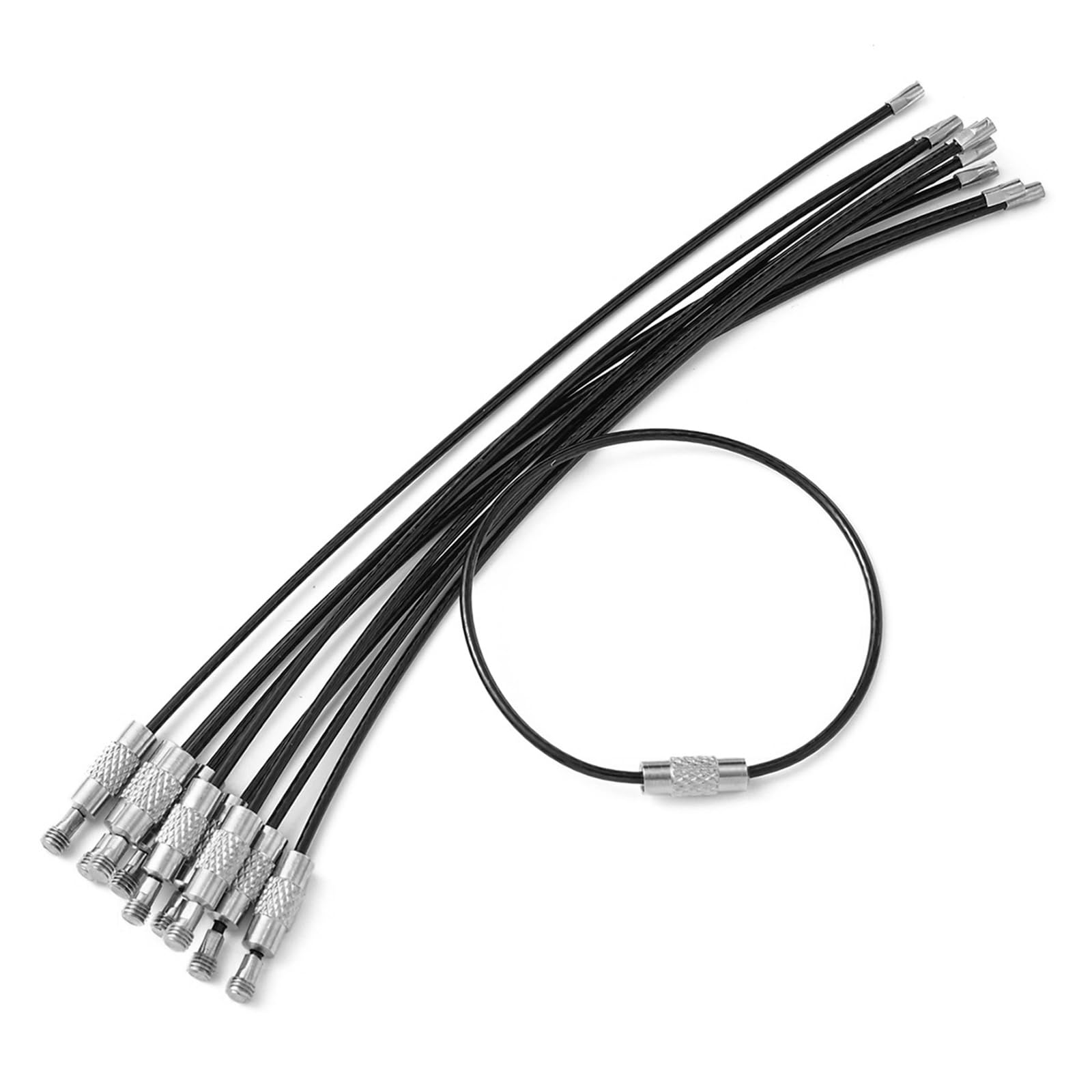 MBSIVSA 12 Pcs Black Wire Keychain, Stainless Steel Keychains, Large Keyring Hoop, for Luggage Tags, Flashlights, Pendants