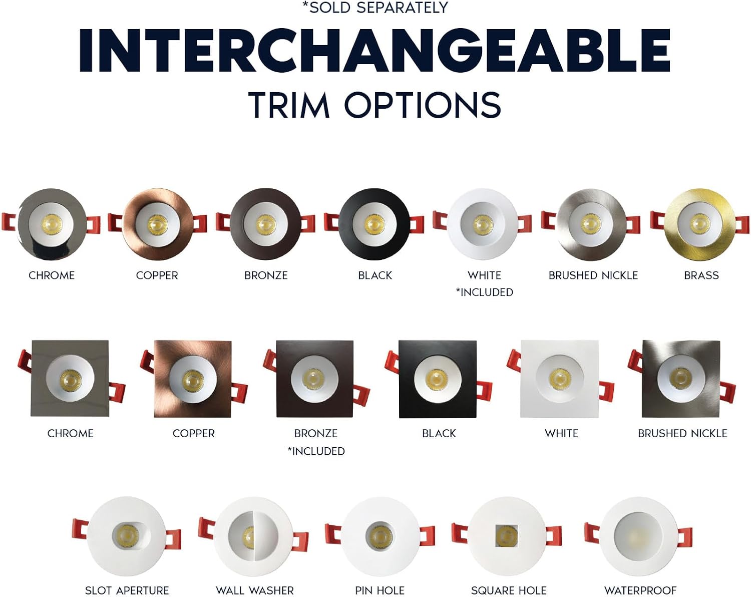 LUXRITE 2 Inch LED Recessed Lighting, Deep Regressed Canless Spotlight, Round White & Square Bronze Interchangeable Trim, 5CCT 2700K-5000K, 1000LM, 15W, High Output, Dimmable, Wet Rated (4 Pack)